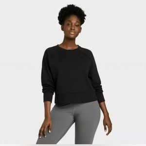 All in Motion Women's Solid Black Baja Cropped Pullover Sweatshirt 2 Sizes NWT